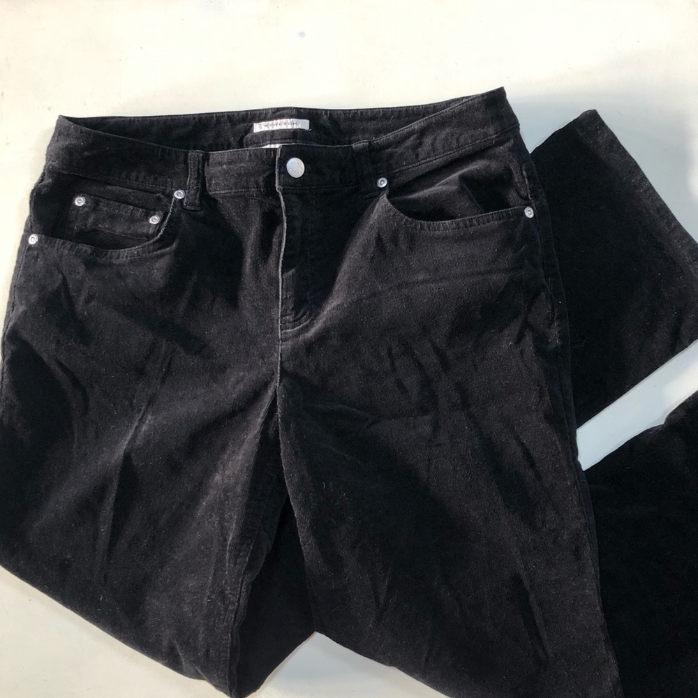 Jones New York Sport Black Crushed Velvet High Rise 100% Cotton Pant - Picture 1 of 7